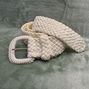 VTG Liz Claiborne Belt White/Cream Woven Chunky Cord 38”Lx2”W 1980s *flaw, pics